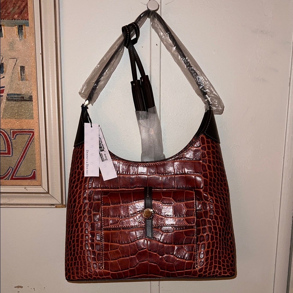 Dooney & Bourke Brown Croc-Embossed Shoulder Bag